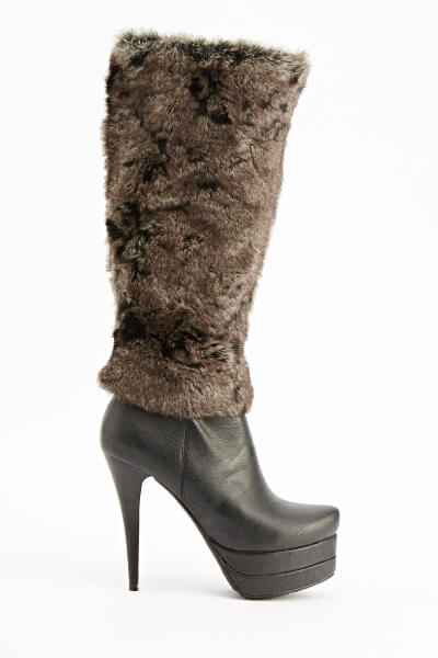Black Fur Heeled Boots