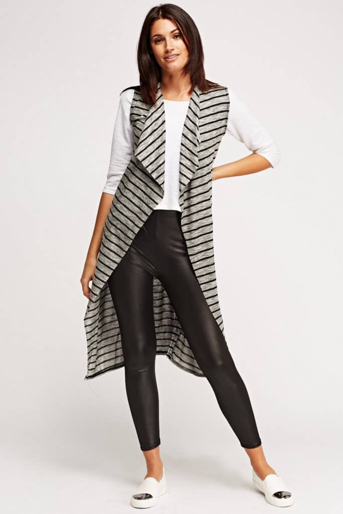 Thin Knitted Striped Longline Cardigan