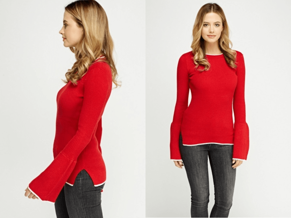 women's red flared sleeve jumper