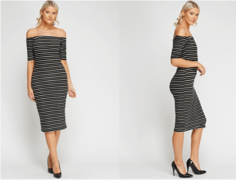 bardot striped midi dress