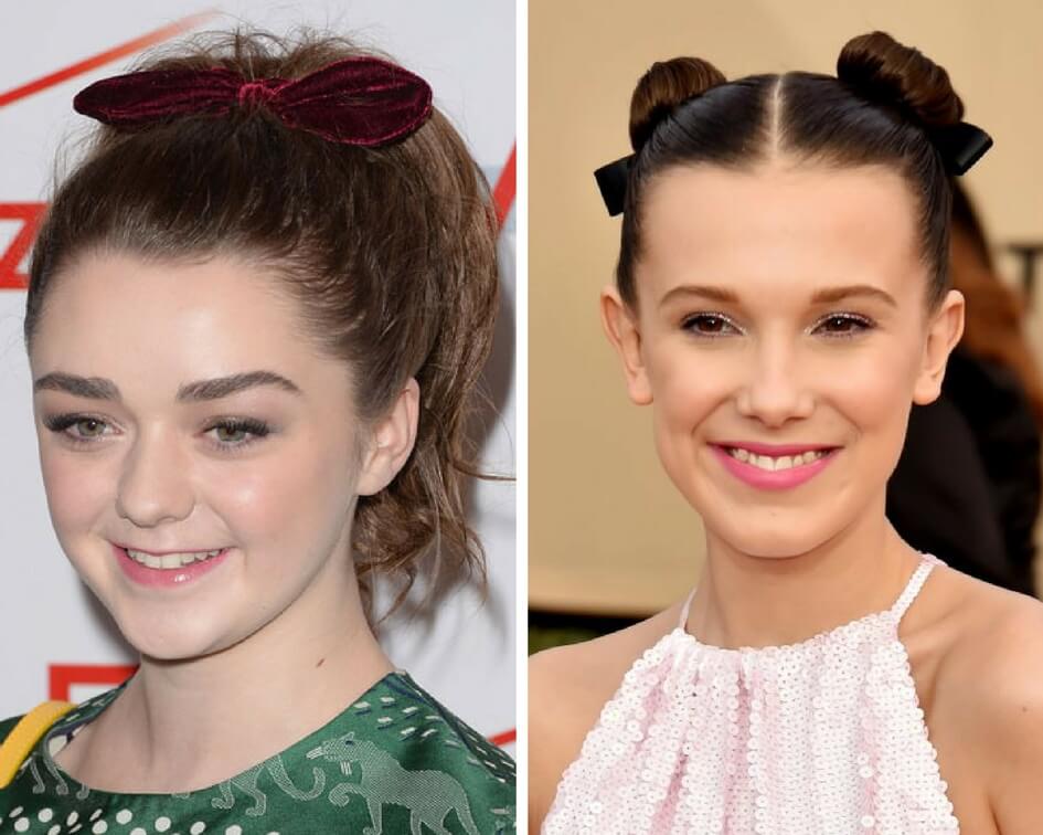 Maisie Williams Millie Bobby Brown ribbon hair bow red carpet hairstyles