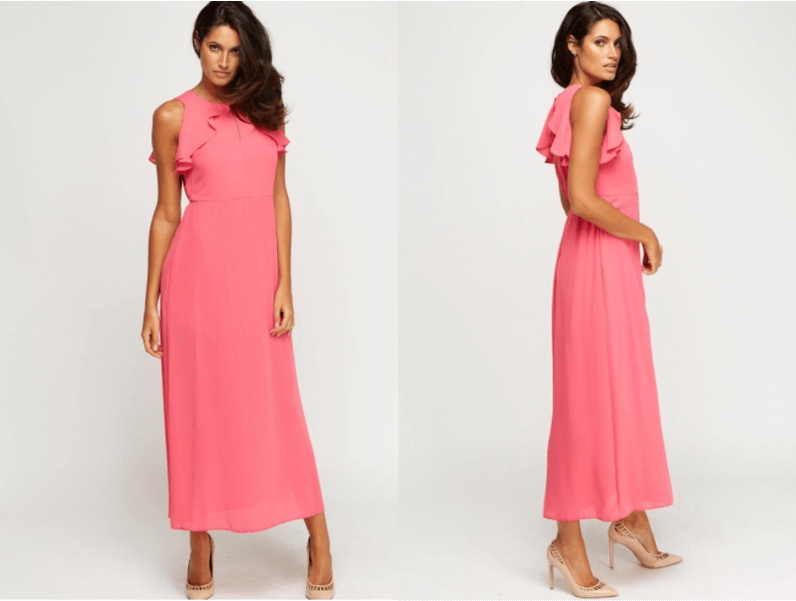 hot pink ruffled maxi dress prom