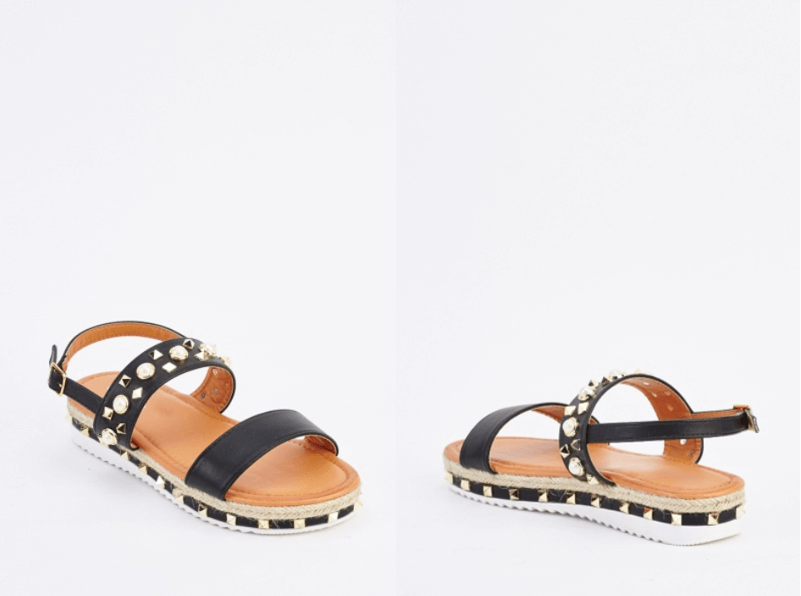 studded faux leather women's evening flat sandals