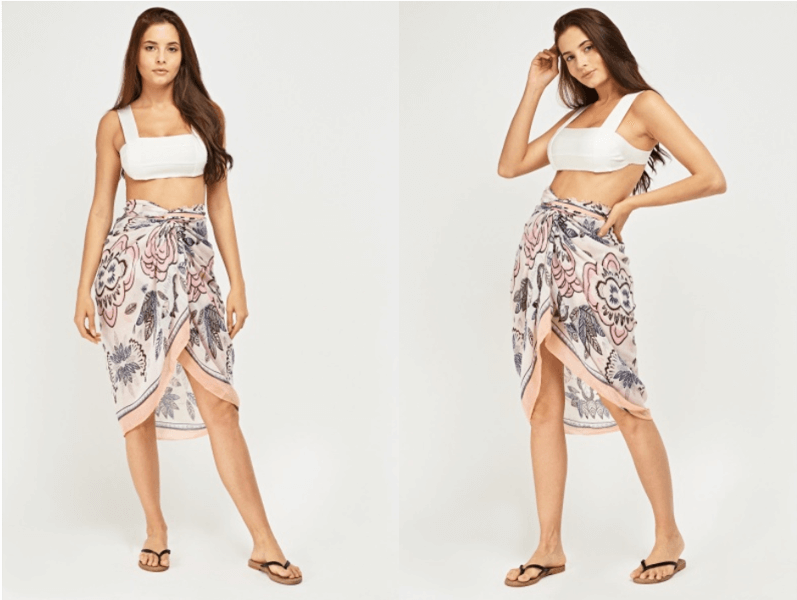 tropical leaf print women's sarong inverted triangle body type swimwear option