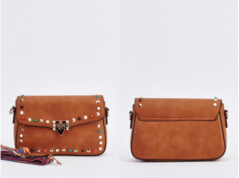 vintage 70s style tan studded women's satchel handbag festival fashion accessories