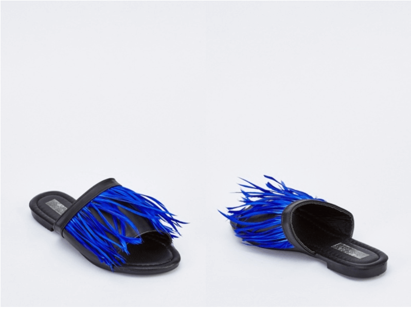 women's feather trim slider sandals
