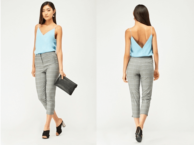 women's slim fit cropped plaid trousers grey workwear trans-seasonal prints