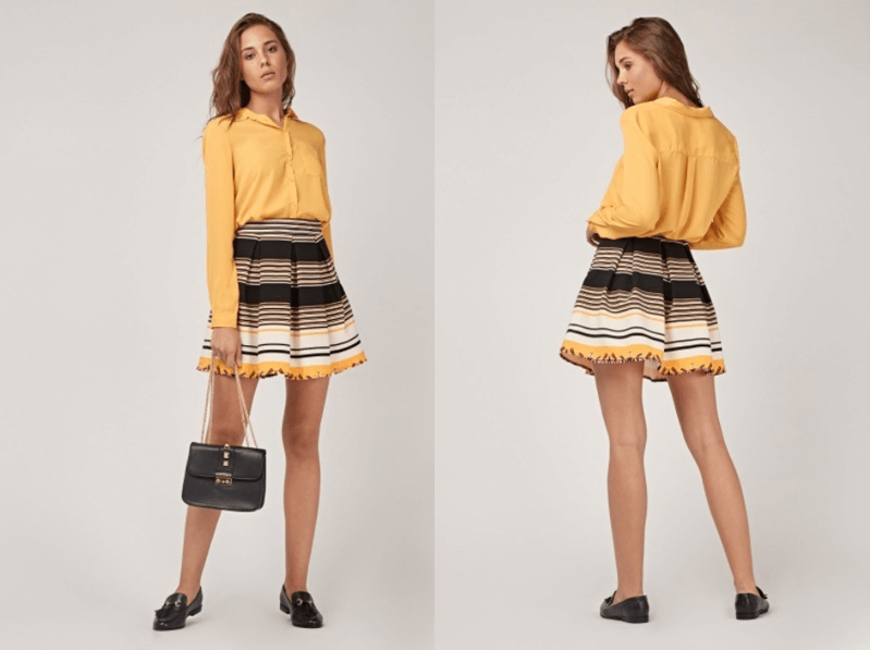 mustard yellow striped skirt women's trans-seasonal prints