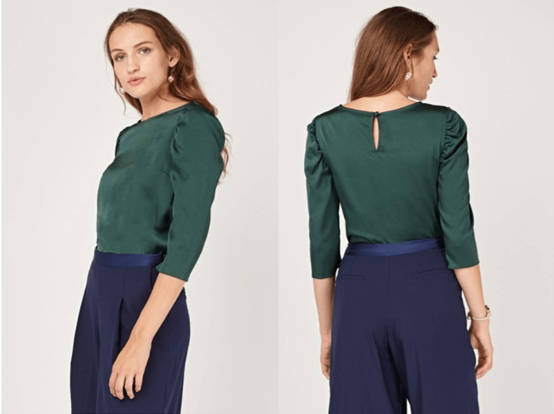 women's emerald green silky blouse winter workwear