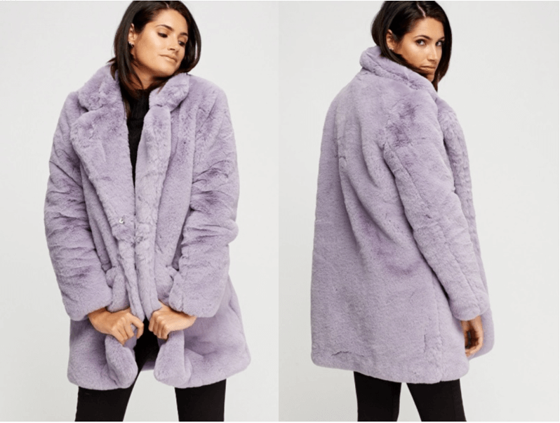women's lilac teddy bear faux fur coat winter pastels last season styles wear now