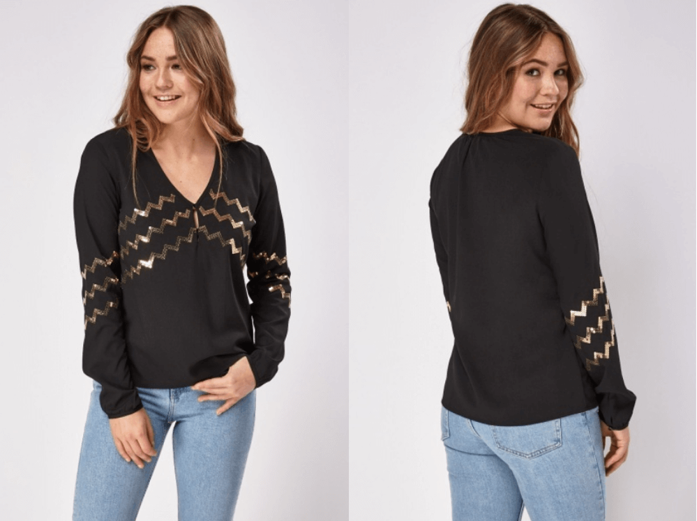 women's cheap zig zag sequin top blouse smart casual fashion