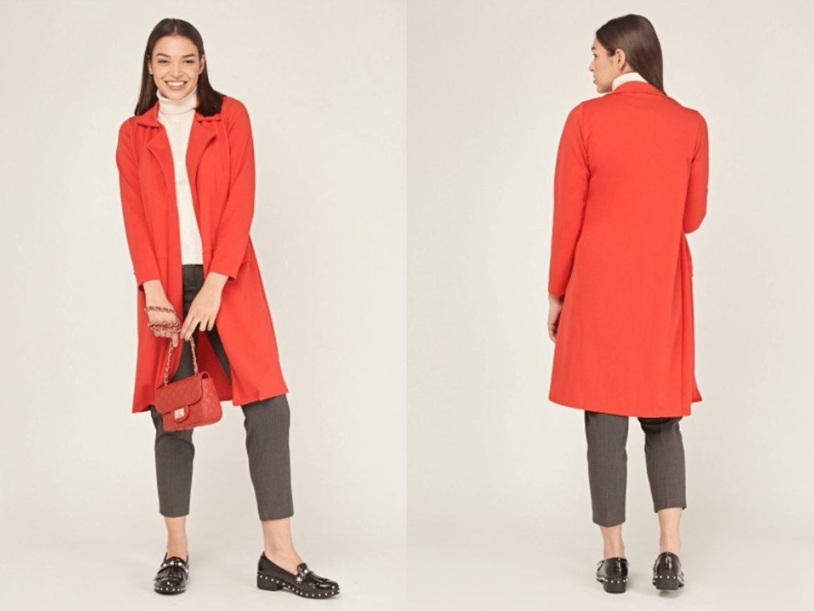 women's cheap red duster coat office work Christmas party outift