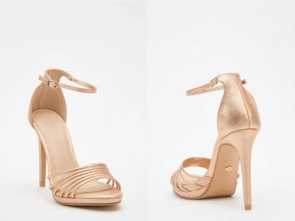 gold metallic strap heeled sandals Valentine's Day outfit ideas