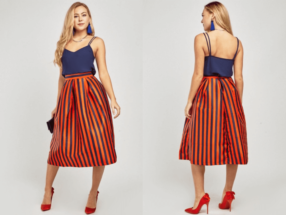 cheap striped midi skirt Valentine's Day outfit ideas