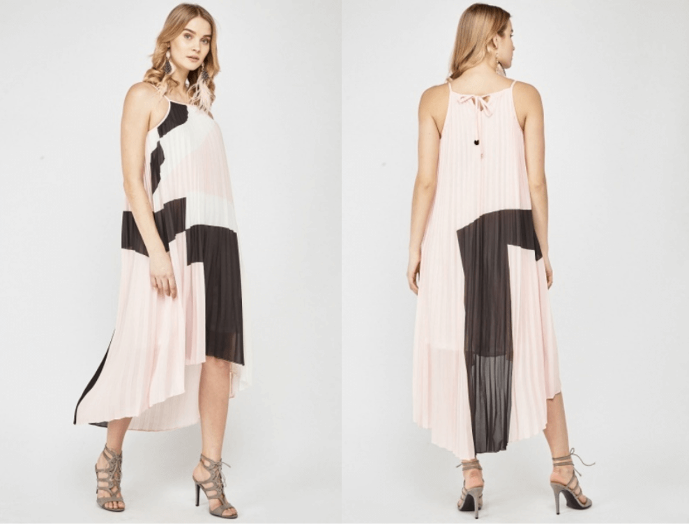 women's pleated colour block maxi high-low hem dress Mother's Day gifts ideas