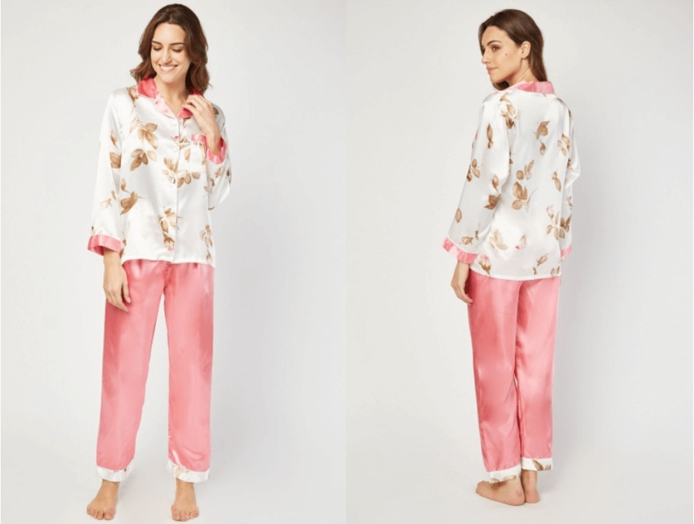 Flower printed sateen pyjama set