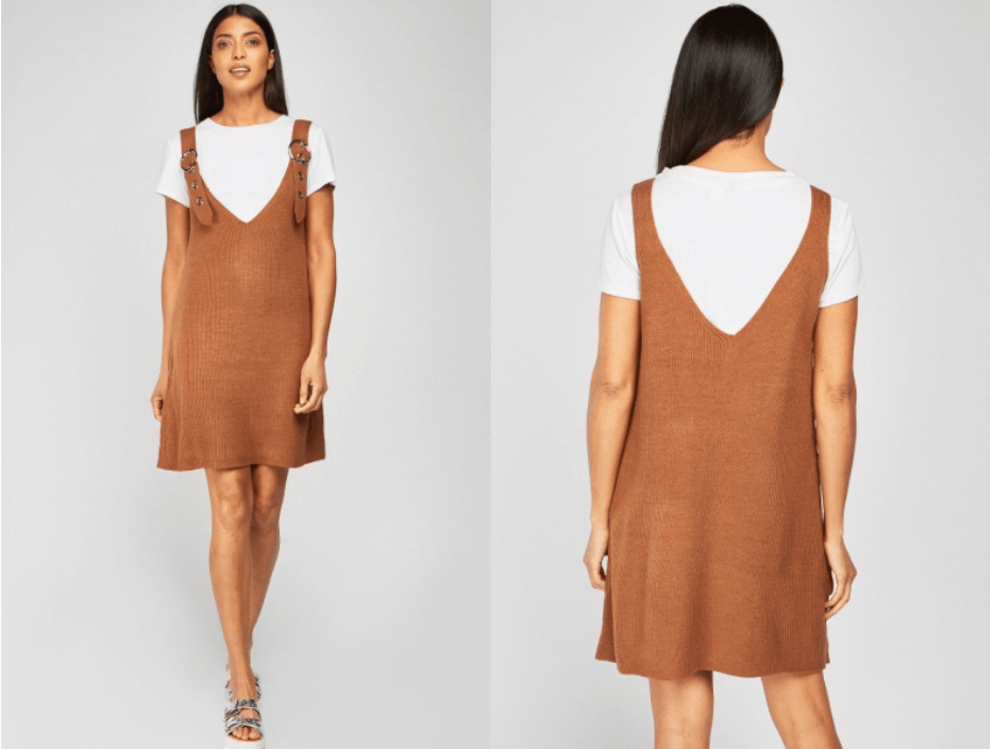 Buckle Trim Knitted Pinafore Dress