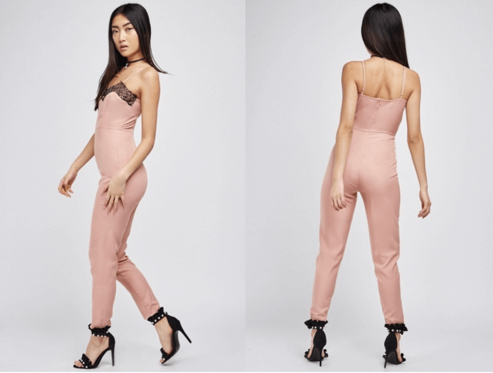 Lace trim dusty pink jumpsuit