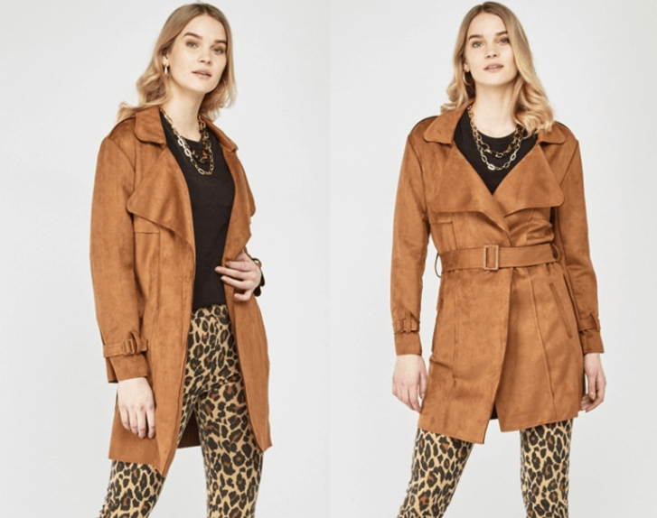 Waterfall Faux Suede Trench Coat
