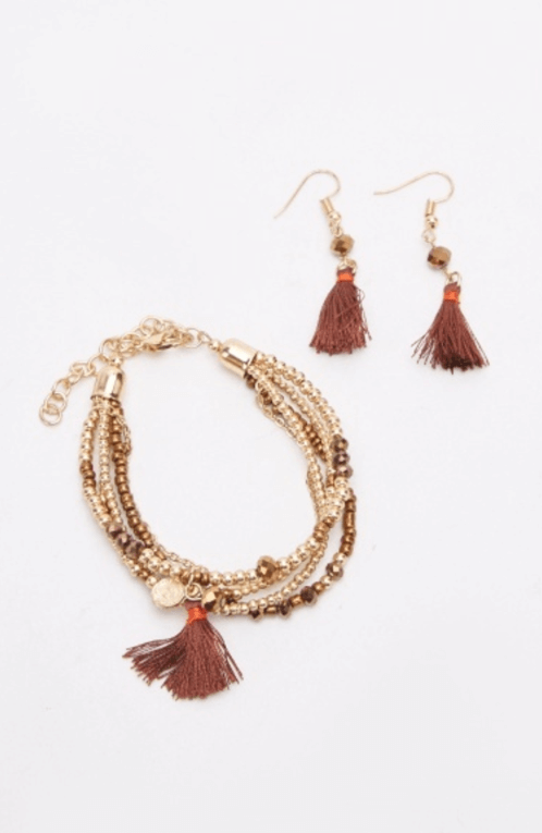Beaded Layered Necklace And Earrings Set