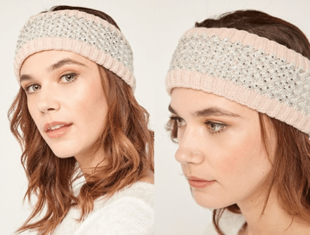 Fleece Lined Encrusted Metallic Knit Headband