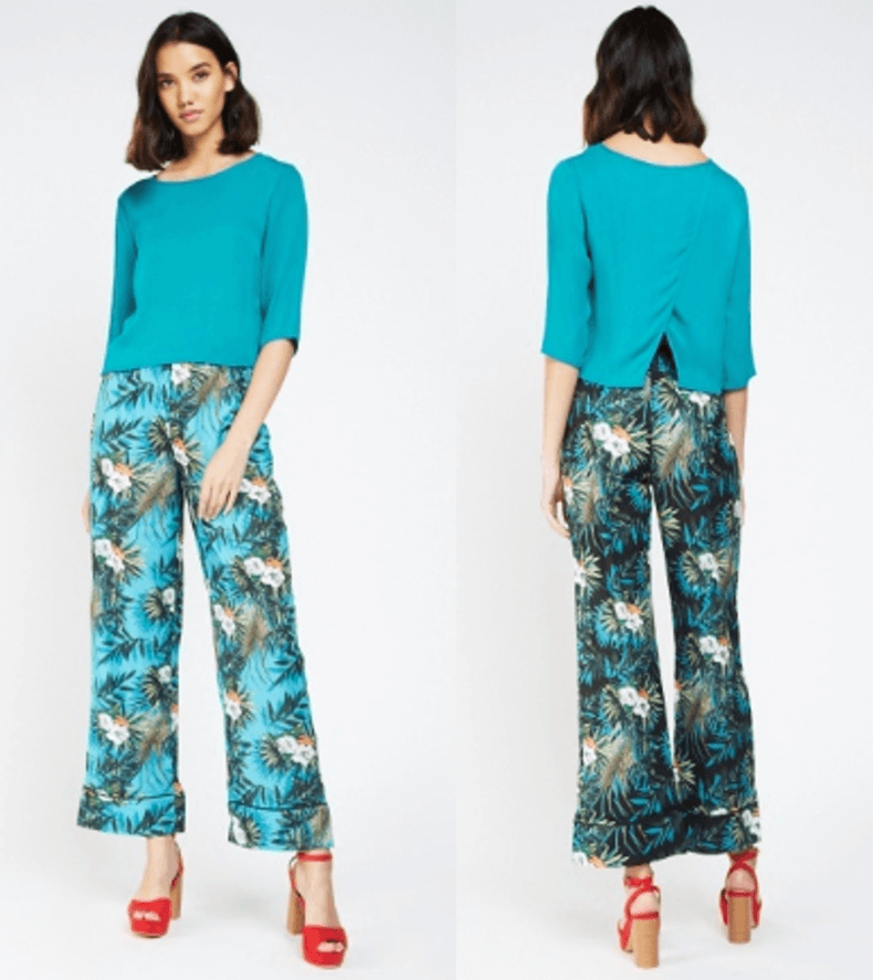 Tropical Print Flared Trousers